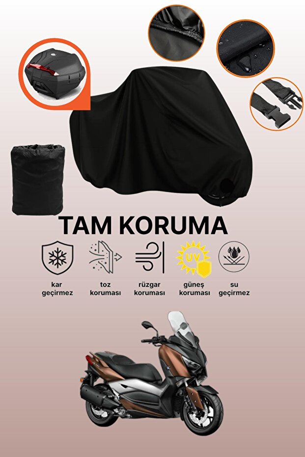 Black Rear Bag Compatible with Yamaha X-Max 300 Abs Compatible Motorcycle Tarpaulin