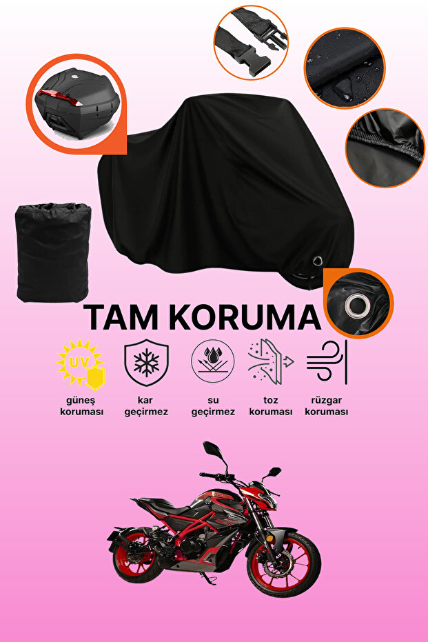 Black Lock and Tail Bag Compatible Motolux Drift 200 Compatible Motorcycle Tarpaulin, Protective Cover