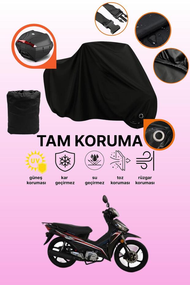 Black Lock and Tail Bag Compatible Kuba Reiz 100 Compatible Motorcycle Tarpaulin, Protective Cover