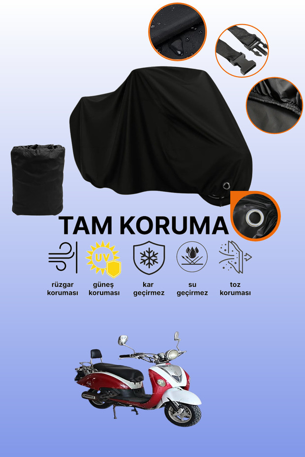 Black Lock Compatible Kuba Nirvana 150 Compatible Motorcycle Tarpaulin, Protective Cover
