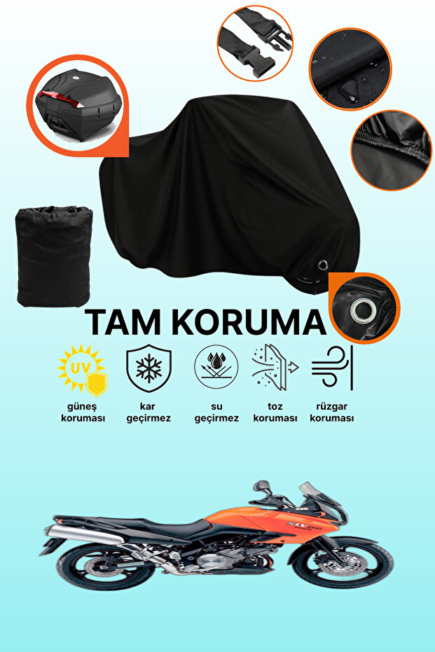 Black Lock and Tail Bag Compatible Kawasaki Klv 1000 Compatible Motorcycle Tarpaulin, Protective Cover