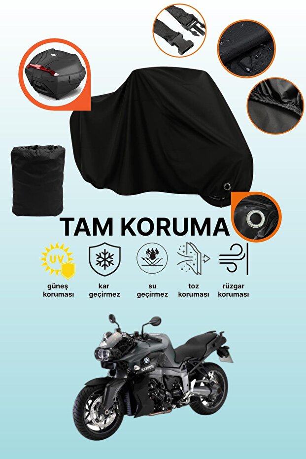 Black Lock and Tail Bag Compatible Bmw K 1300 R Compatible Motorcycle Tarpaulin, Protective Cover