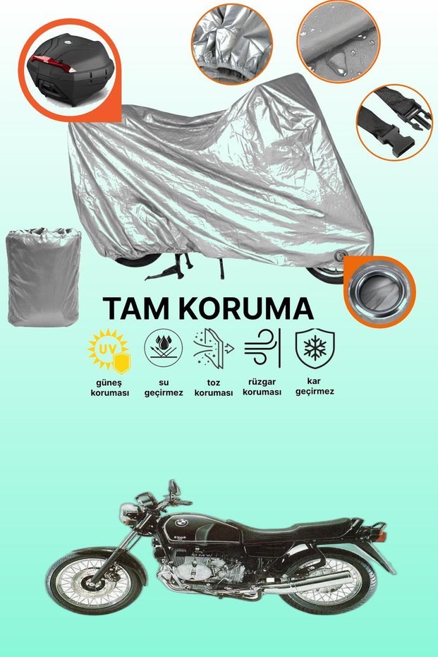 Gray Lock and Tail Bag Compatible Bmw R 100 R Compatible Motorcycle Tarpaulin, Protection Cover