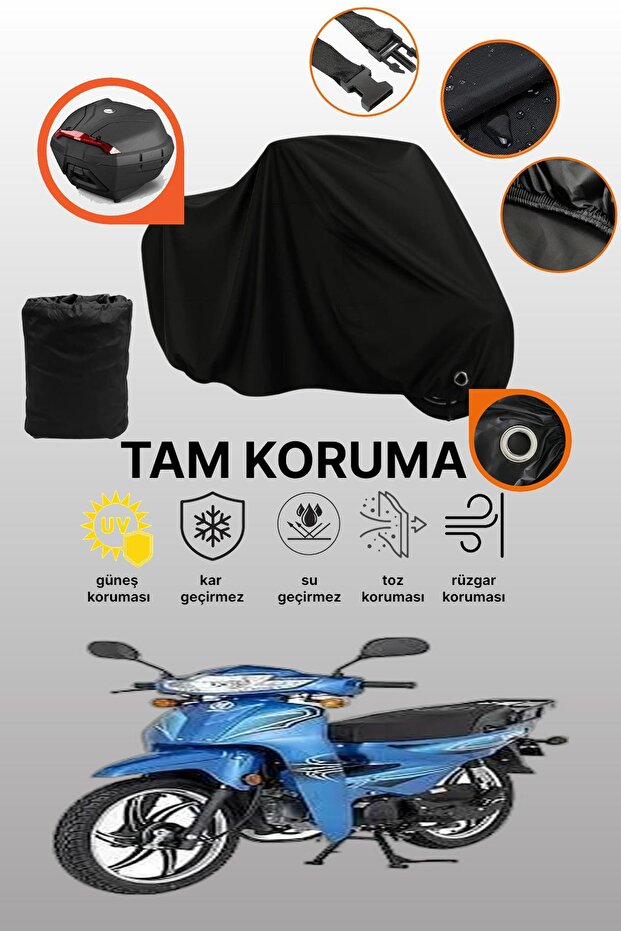 Black Lock and Tail Bag Compatible Bisan Shoppy 50 Compatible Motorcycle Tarpaulin, Protective Cover