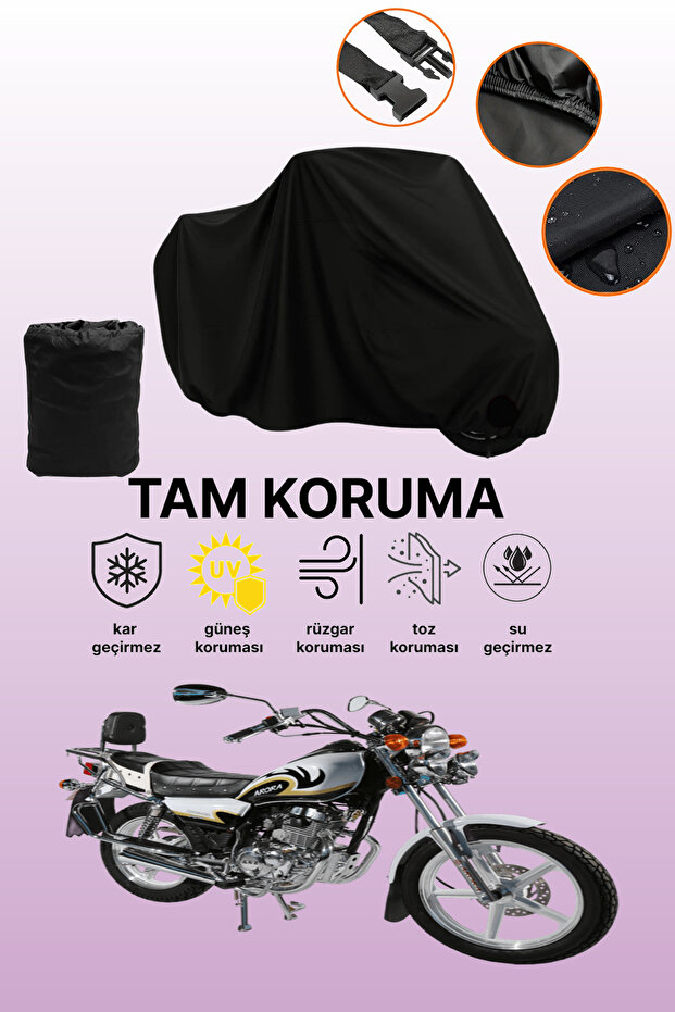 Black Arora Ar 180-16 C Compatible Motorcycle Cover, Protective Cover, Motorcycle Tarpaulin