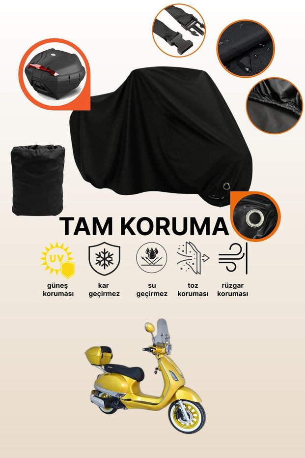 Black Lock and Tail Bag Compatible Arora Safari 125 Compatible Motorcycle Tarpaulin, Protective Cover