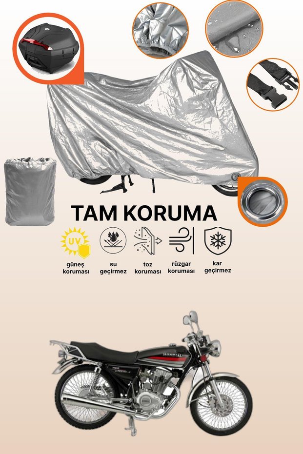 Gray Lock and Tail Bag Compatible Mondial 175 Masti X Compatible Motorcycle Tarpaulin, Protection Cover