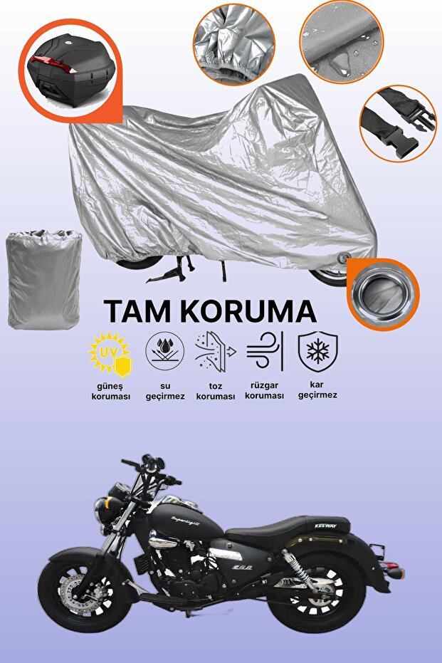 Gray Lock and Tail Bag Compatible Kuba Superlight 200 Compatible Motorcycle Tarpaulin, Protection Cover