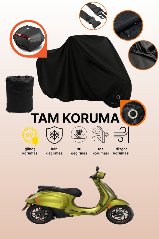 Black Lock and Rear Bag Compatible Vespa Sprint S Elettrica 45 Compatible Motorcycle Tarpaulin Protective Cover