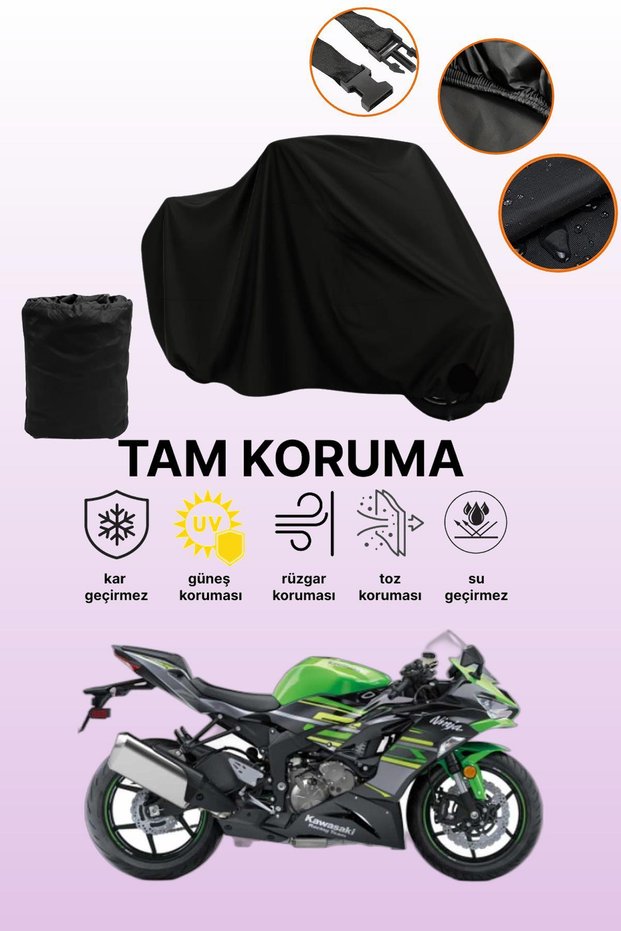 Black Kawasaki Ninja Zx-6R Compatible Motorcycle Cover, Protective Cover, Motorcycle Tarpaulin
