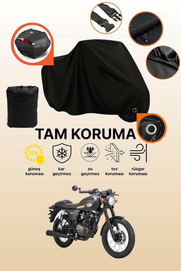 Black Lock and Tail Bag Compatible Rks Cafe 152 Compatible Motorcycle Tarpaulin, Protective Cover