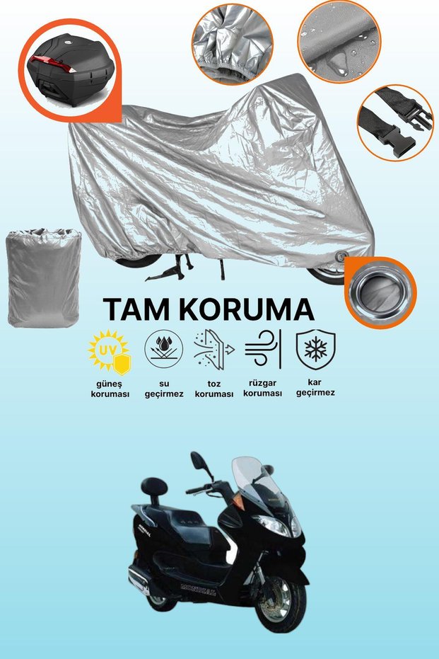 Gray Lock and Tail Bag Compatible Mondial 150 Zat Compatible Motorcycle Tarpaulin, Protection Cover