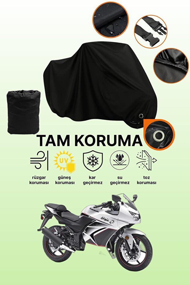 Black Lock Compatible Kawasaki Ninja 250R Compatible Motorcycle Tarpaulin, Protective Cover