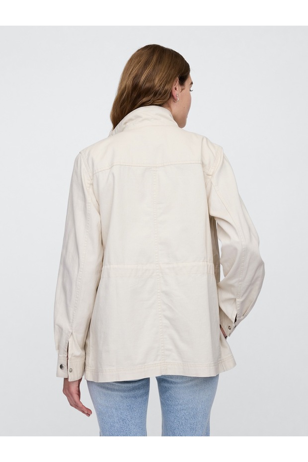 Kadın Krem Kanvas Utility Ceket - 5