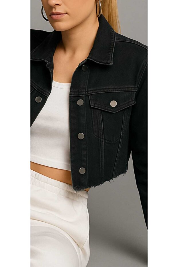 Crop denim ceket - 2