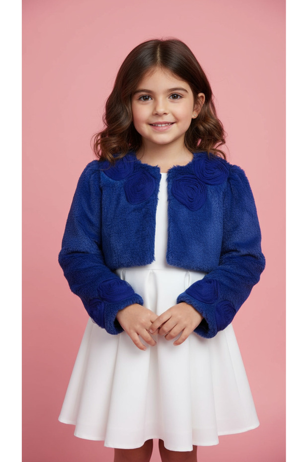 PLUSH COLLAR ROSE PATTERNED GIRL BOLERO