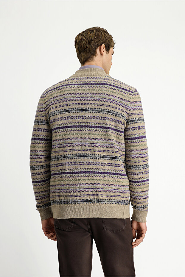 Desenli Yünlü Triko Hırka - 6