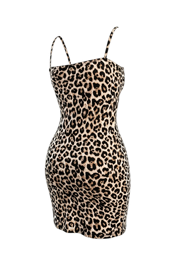 Kadın Leopar Desenli Yırtmaçlı Dantelli ve Fiyonklu Şık Gecelik Takımı - 2