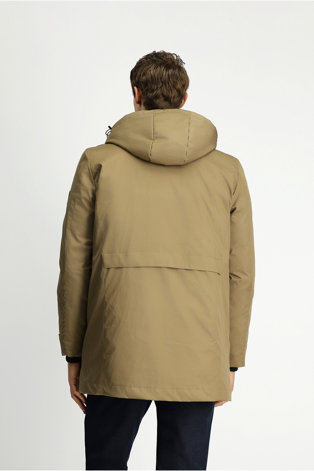 Regular Fit Polyester Düz Kapişonlu Fermuarlı Kaban - 5