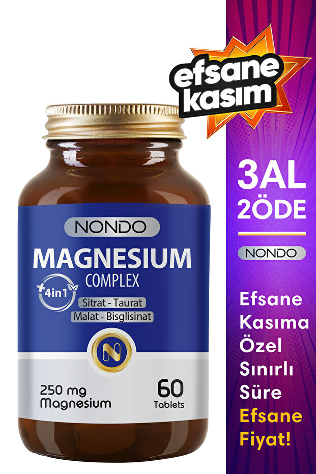 Magnesium Complex 60 Tablets 250 Mg 4 Forms, Citrate, Taurate, Malate, Bisglycinate, Vitamin B6, - 1