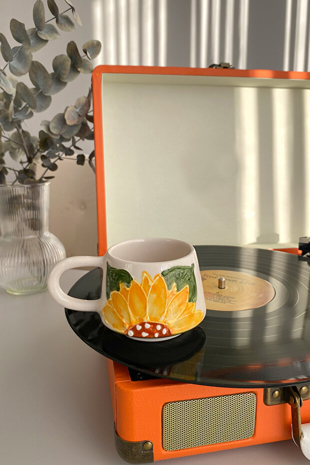 Sunflower Patterned 225 ml Medium Size Ceramic Mug - 1