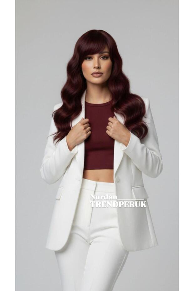 Wavy Riveted Fiber Synthetic Medium Wig - Red Brown