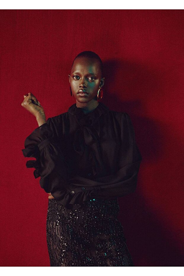 Volanlı fularlı bluz - 5