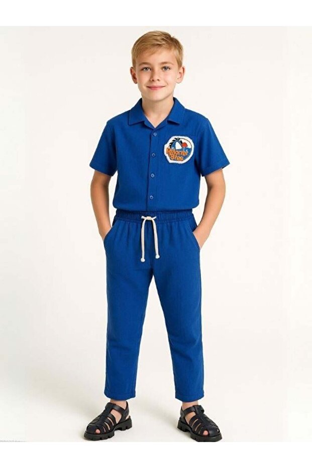 Boy's Muslin Fabric Elastic Waist Trousers