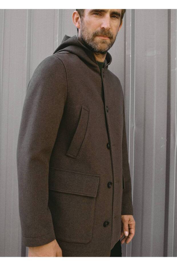 Kapüşonlu yün palto - 6