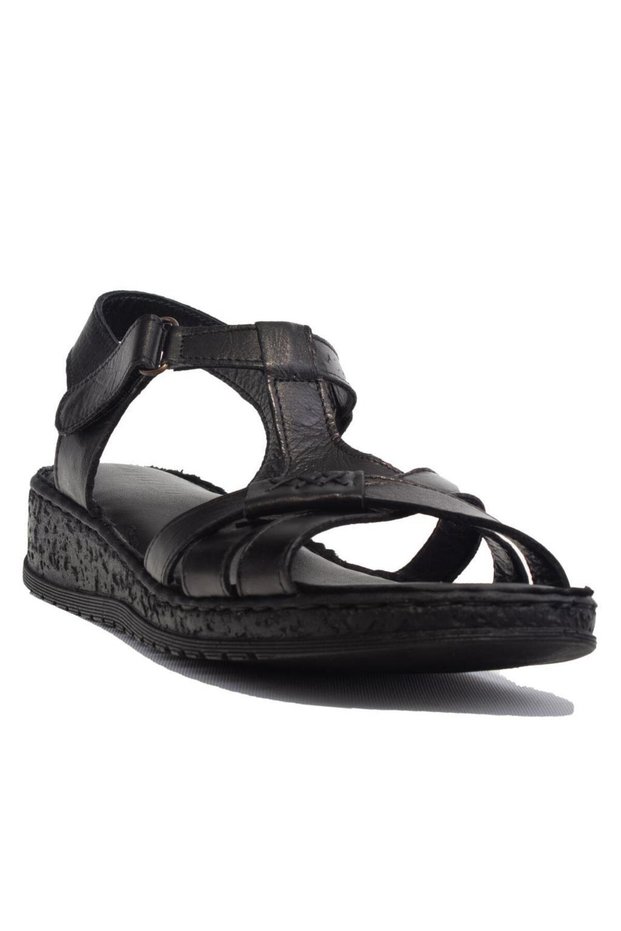 Dza07-60021011 Black Daily Orthopedic Leather Women's Sandals