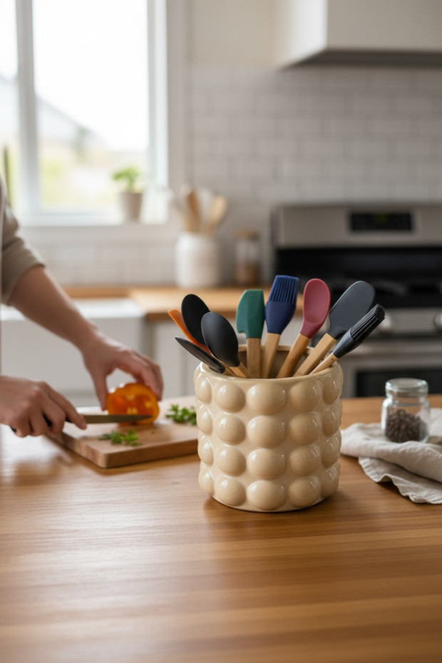 مزهرية سيراميك كريمية / حامل ملاعق - 4