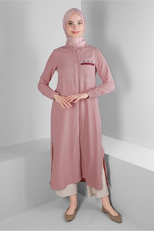 CEP GÖRÜNÜMLÜ PÜSKÜL DETAYLI TUNİK 43611 - 1