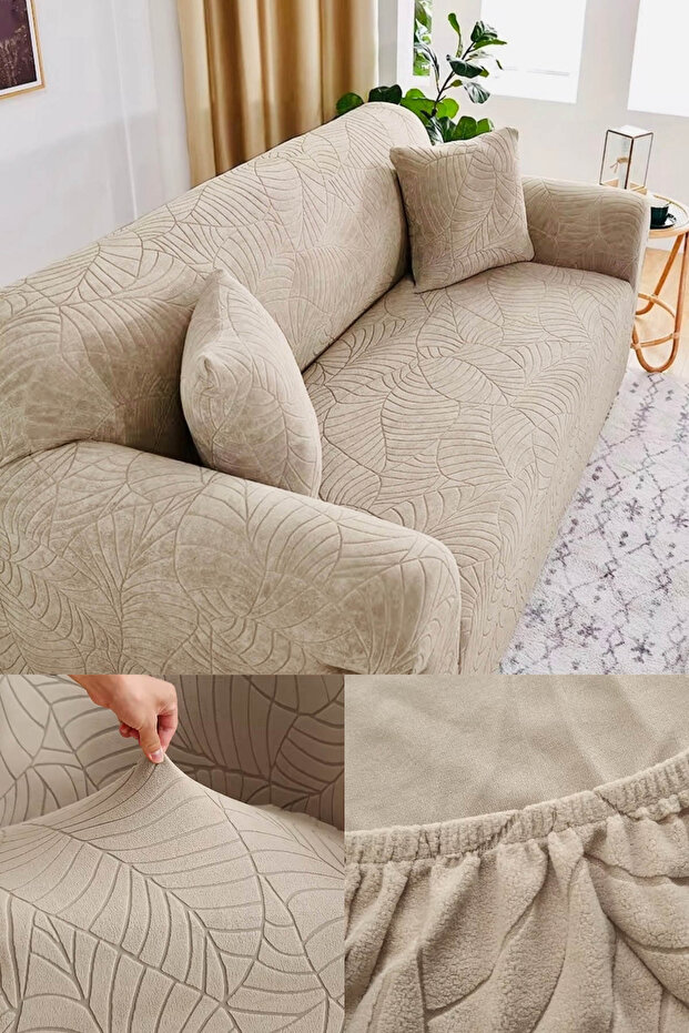 riselerhome Jakarlı 3 Kişilik Kanepe Örtüsü Lastikli Koltuk Örtüsü Çekyat Örtüsü Koltuk kılıfı