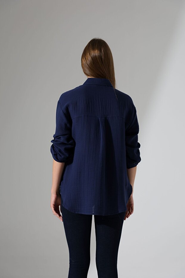 Oversize Basic Müslin Gömlek - 3