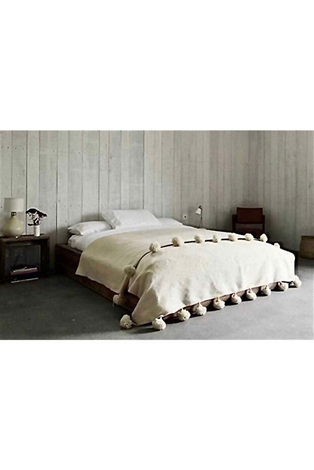 مفرش سرير كتان مزين بشراشيب - 3