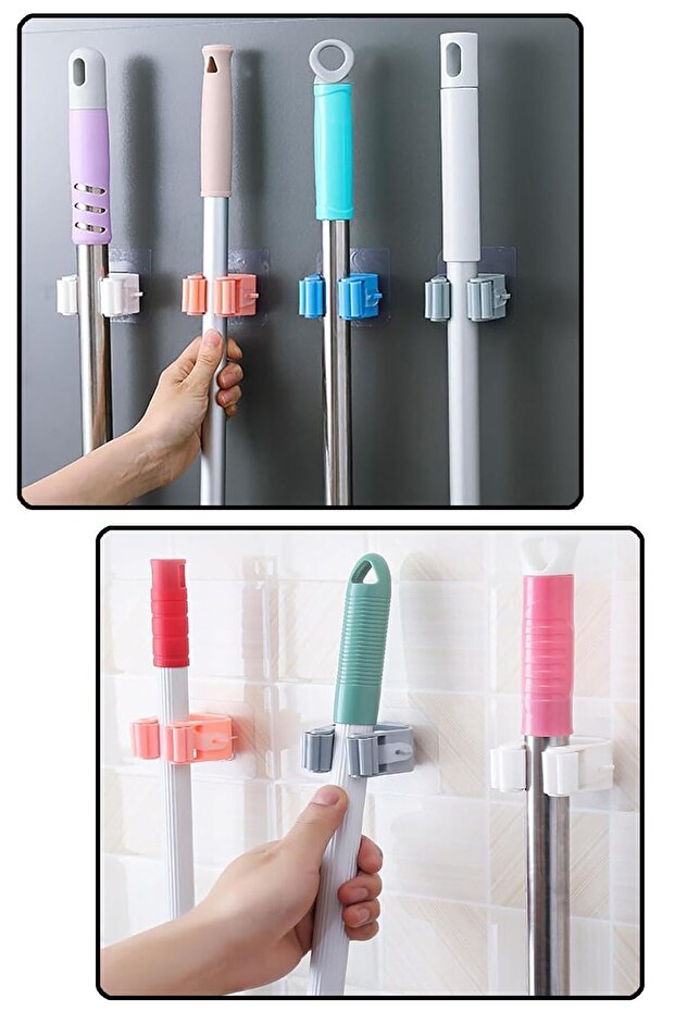 Yapışkanlı Mop Tutucu 4adet Paspas Ve Mop Süpürge Askısı Mutfak Askılığı Mop Sapı Tutucu Banyo - 8