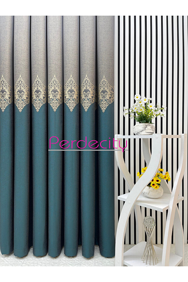 Zeus Green Gray Board Background Curtain 1X3 Tight Pile [Single Wing] Ironing Not Ask Suitable for Any Room
