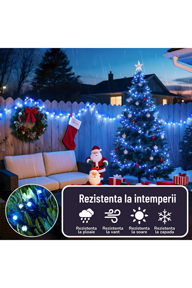 Set of 2 Linear Light Strings (2x80 m), 8 Light Modes, Blue LEDs, IP44 - 4