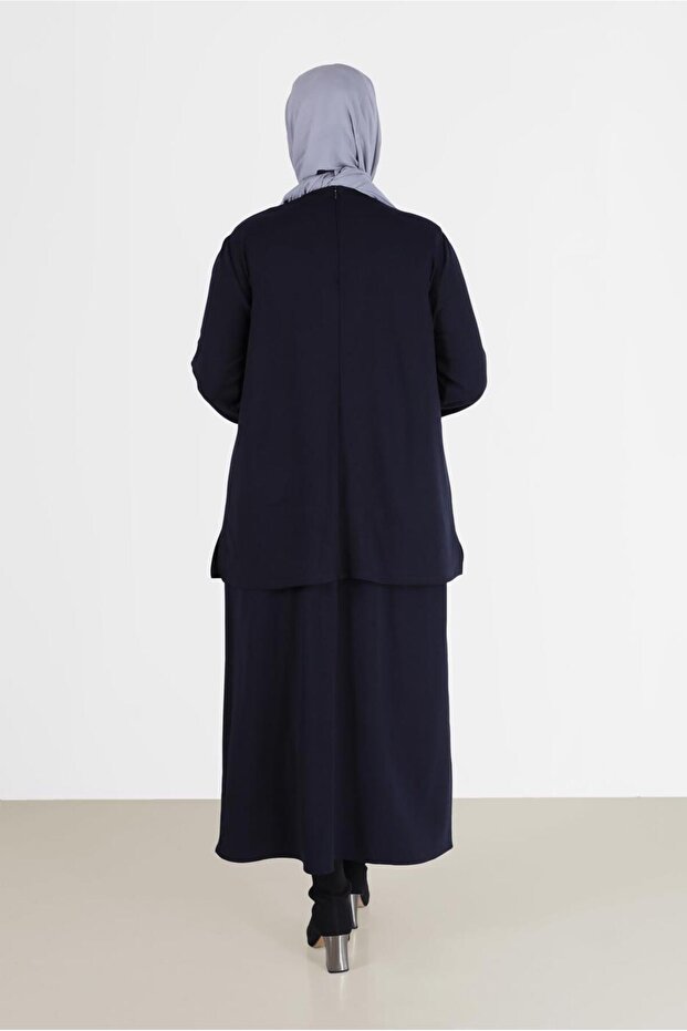 20192 Model Leopard Patterned Double Skirt Set - 3