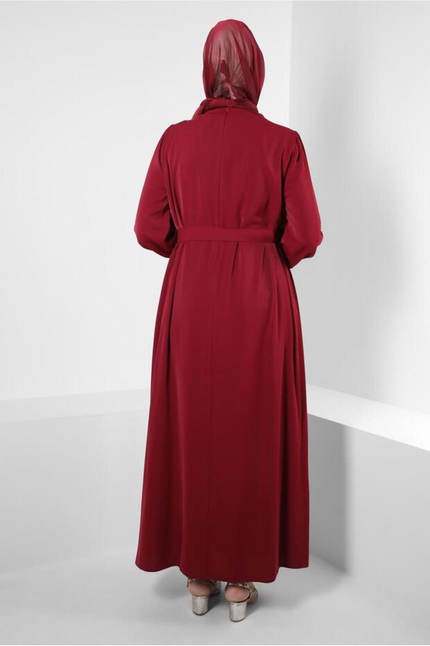 TAŞ İŞLEMELİ KUŞAKLI ELBİSE 20356 - 3