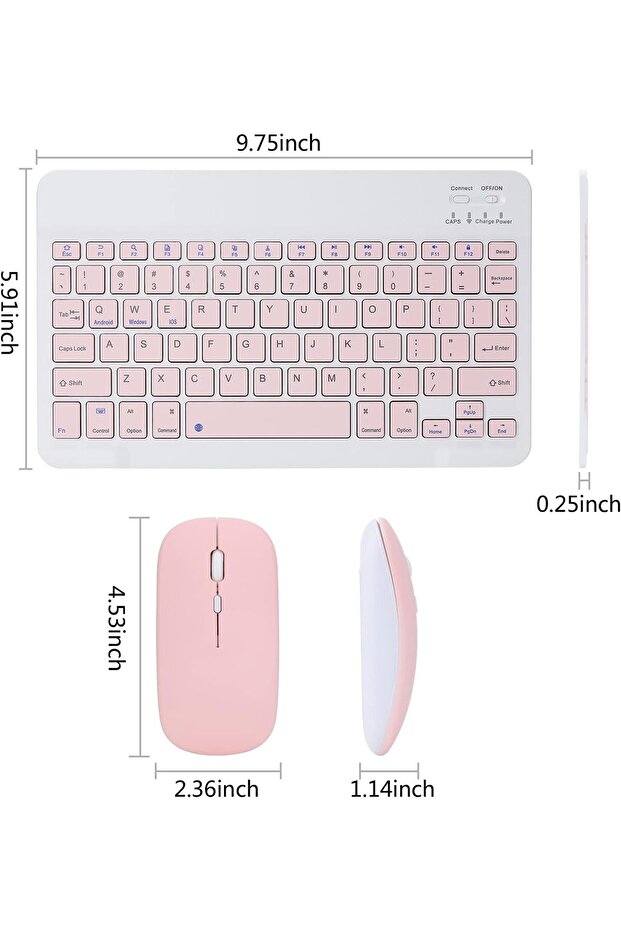 Wireless Bluetooth Three System Universal Mobilephone and Tablet Keyboard with Mouse Set Pink - 4