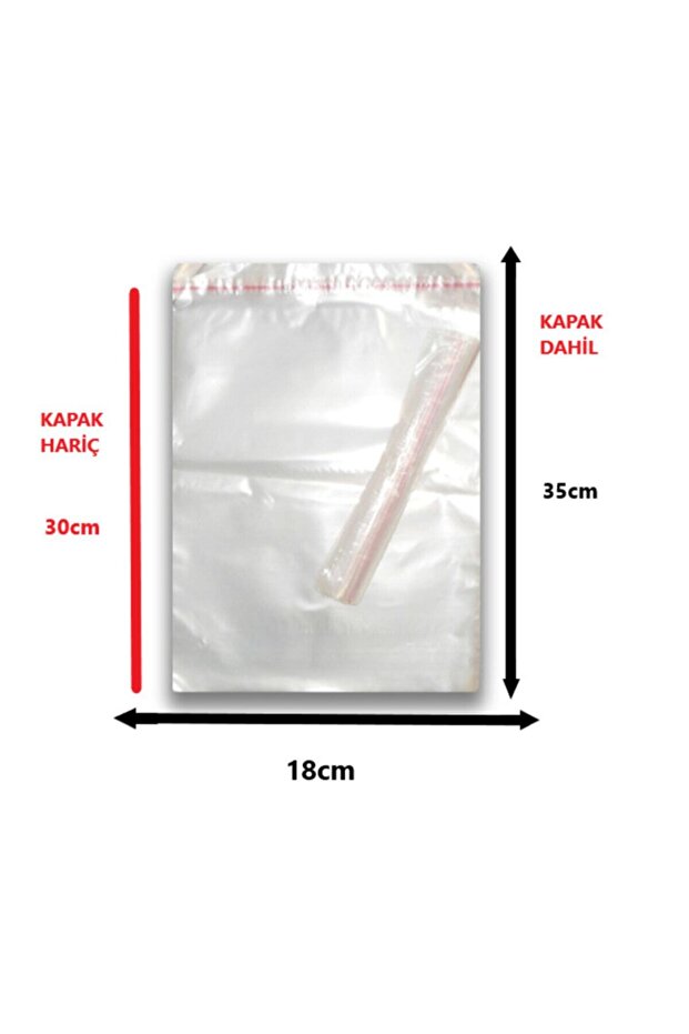 100 Adet (18x30+5) Opp Jelatin Bantlı Yapışkanlı Naylon Poşet - 4