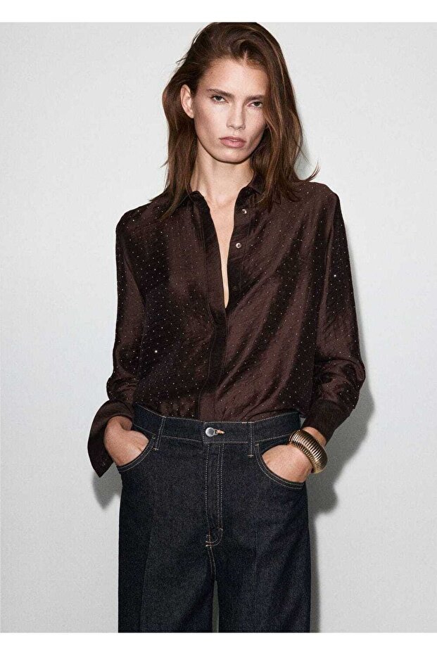 Satin Shirt with Rhinestone Embellishments