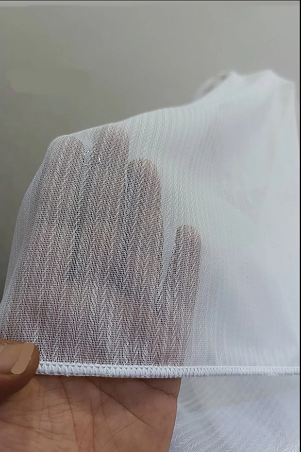 Dahlia Herringbone 1X3 Dense Pleated Weighted Flowy Tulle Curtain - Iron-Free Durable Fabric