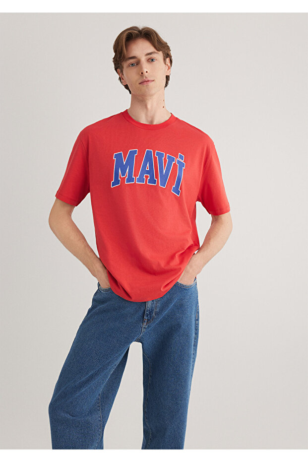 Červené tričko s logem volného střihu 0611711-70471 - 2