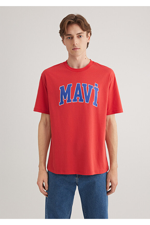 Červené tričko s logem volného střihu 0611711-70471 - 3