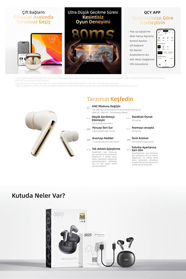 HT08 MeloBuds Pro Hi-Res LDAC Adaptif ANC 6 mikrofon Bluetooth 5.3 Kablosuz Kulaklık - 7