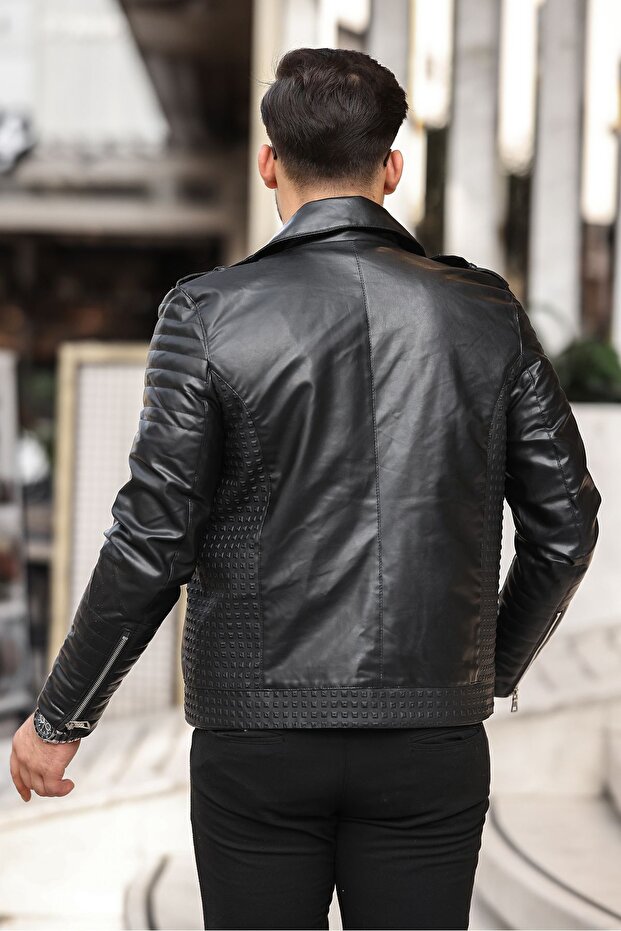 Çapraz Fermuar Erkek Deri Ceket - 4