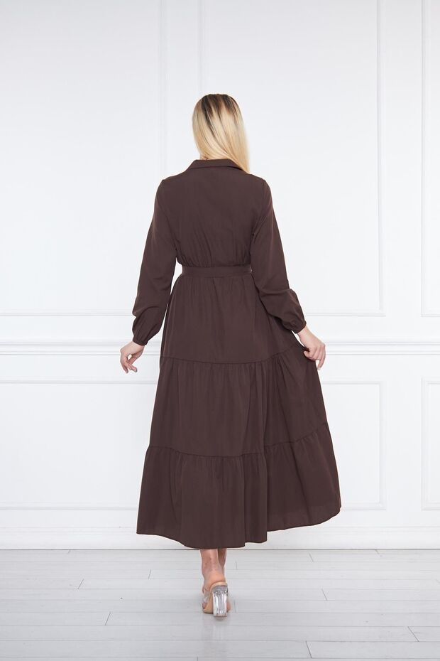 Rochie lungă maro elegantă, pliată, pliată - 6