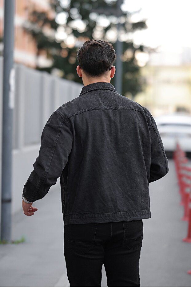 Çıtçıtlı Oversize Kot Ceket - 4